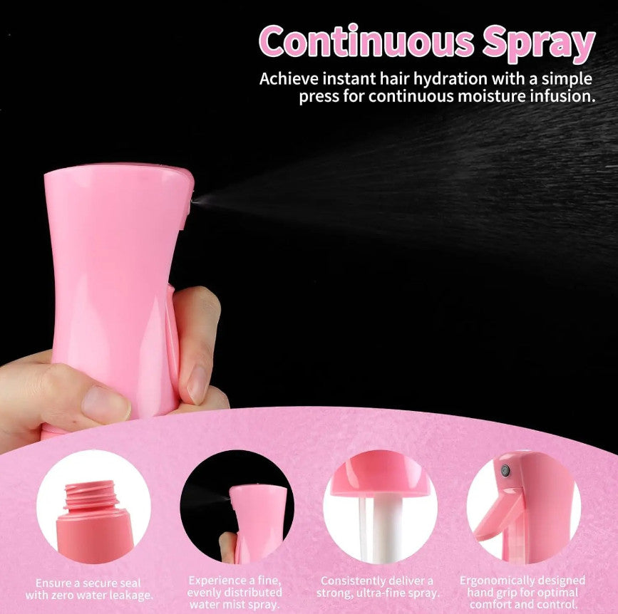 Pink Hair Styling Brush Set with Spray Bottle & Clips - Curl & Edge Styling Kit