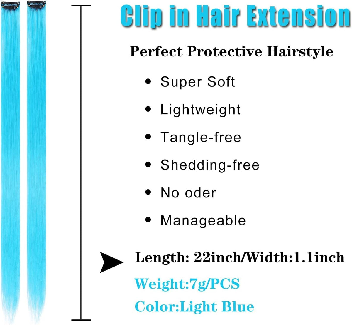 12PCS Bright Color Clip-In Hair Extensions for Party & Festival