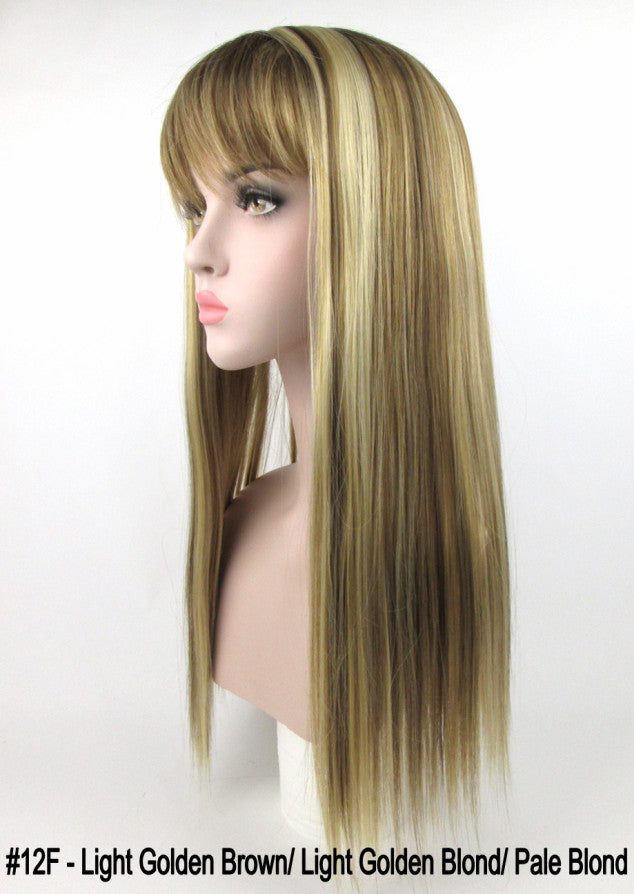 Women's Long Straight Hair Wig with Wispy Bangs - Center Parting