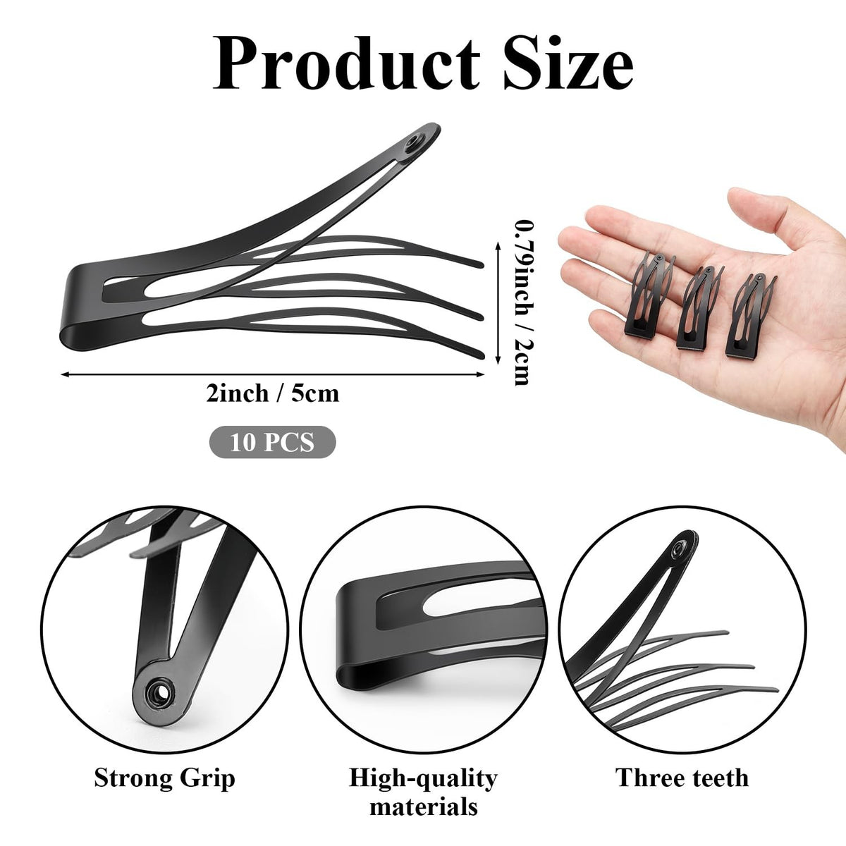 10 Pack Double Grip Hair Clips - Metal Snap Hair Accessories for Thin & Thick Hair