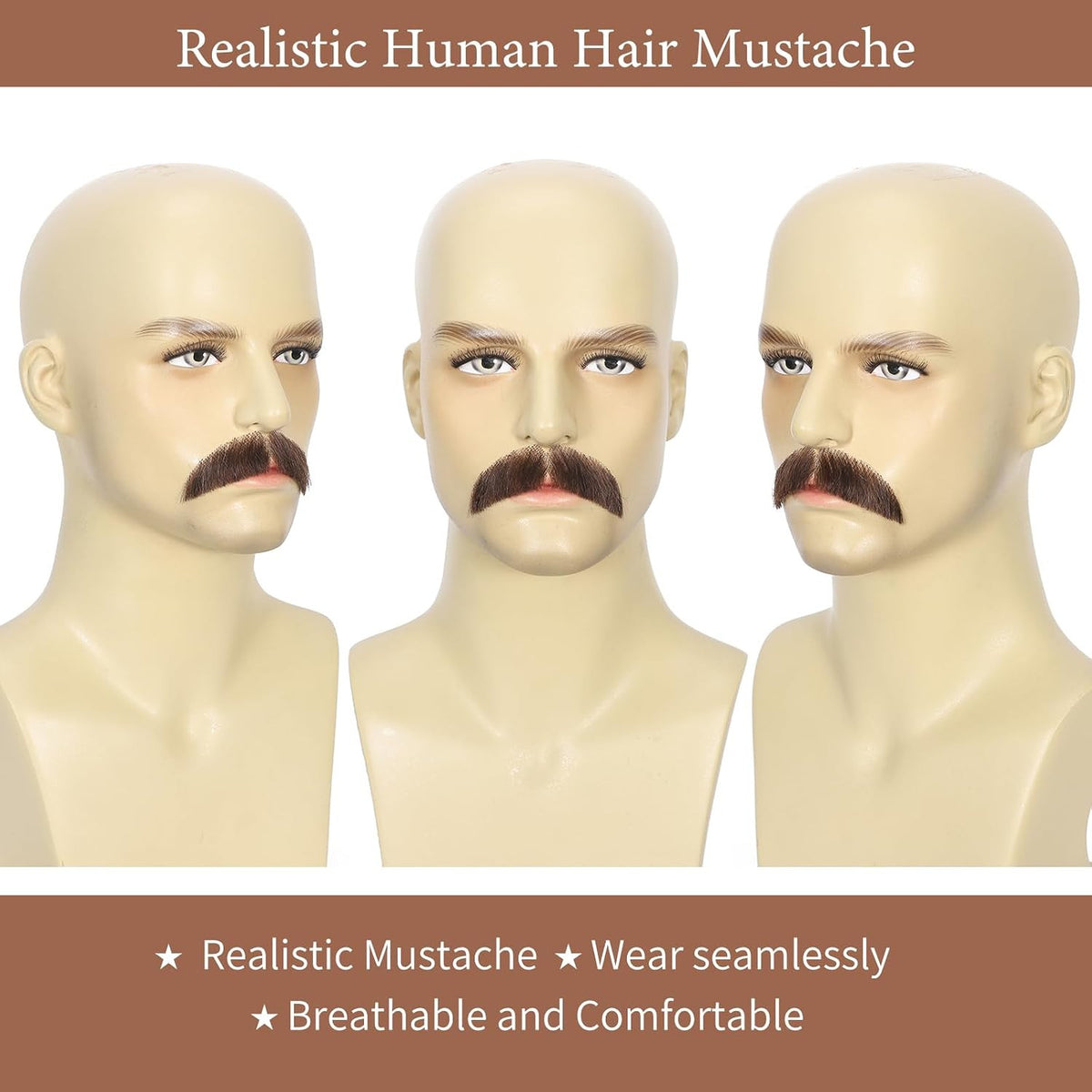 Realistic Handmade Mustache Fake Beard for Cosplay and Costume - Natural Hair Finish