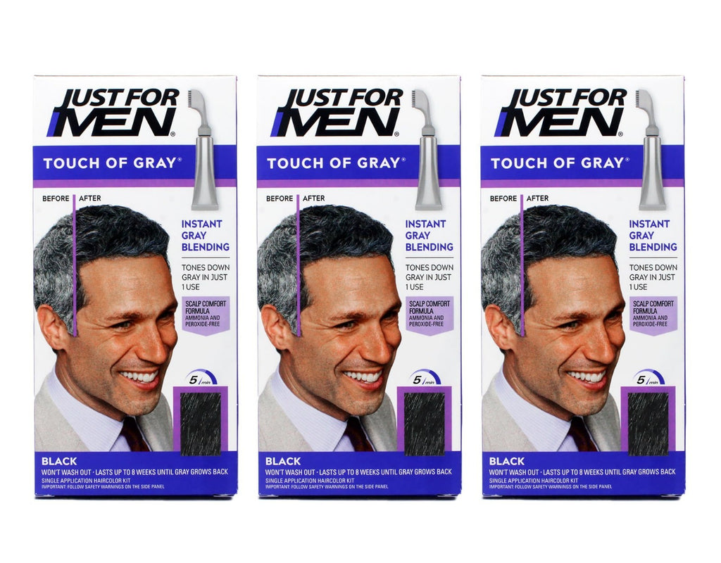 Men's Hair Color Touch of Gray 3 Pack Black & Gray Easy Application