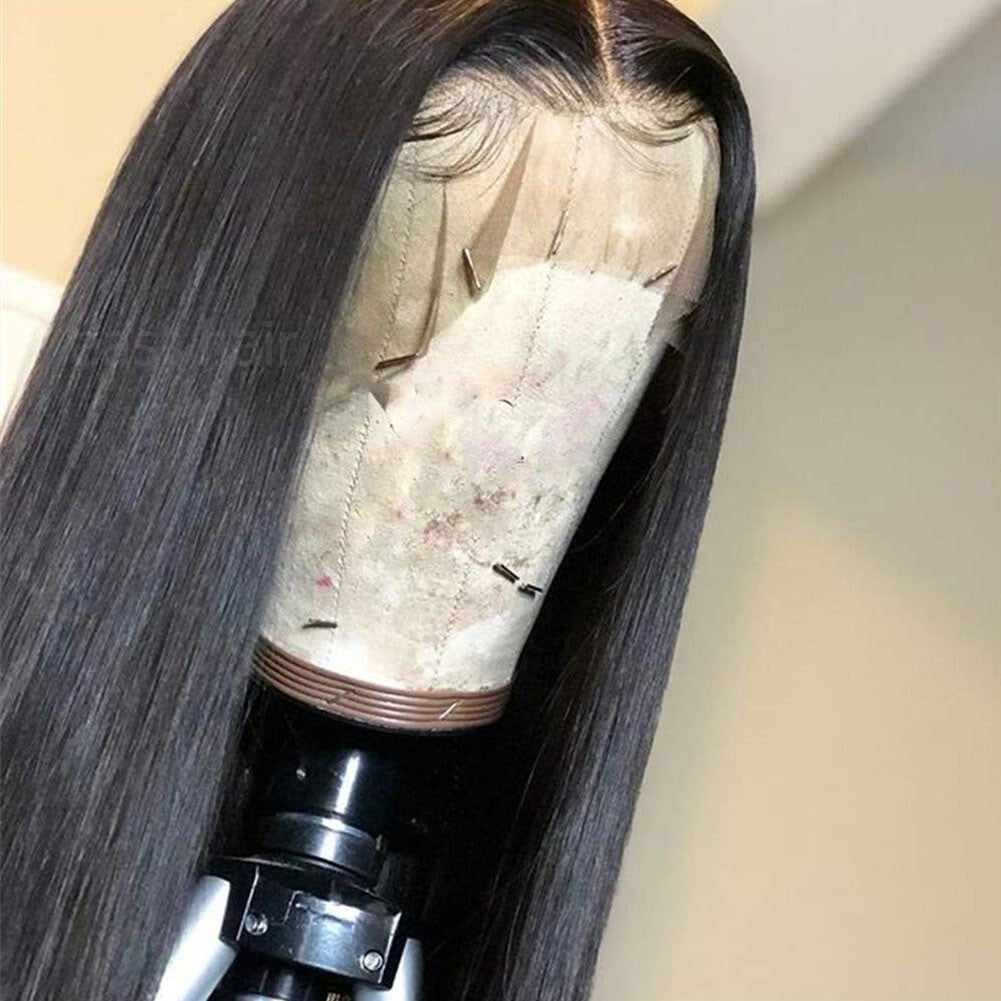 Heat Resistant Synthetic Lace Front Wig Long Black Straight Glueless Hair