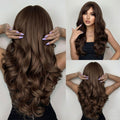 Women Dark Brown Long Wavy Synthetic Costume Wig with Bangs
