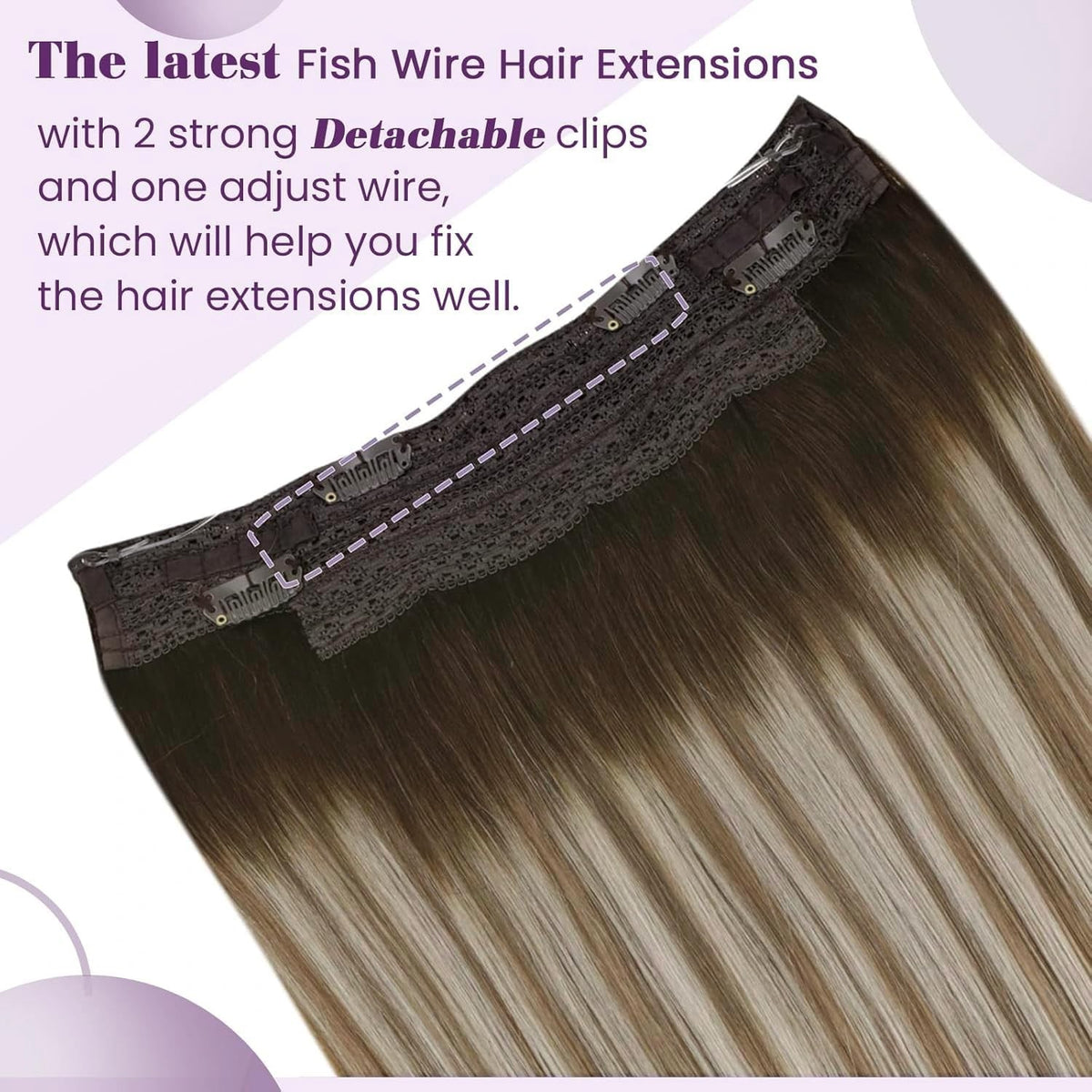 Dark Brown Human Hair Wire Extensions 16 Inch Adds Volume & Length