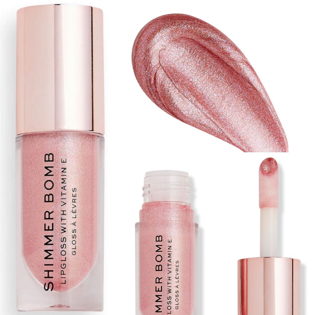 Plumping Lip Gloss - Shimmer Bomb by Makeup Revolution, Glimmer Nude, 0.17oz
