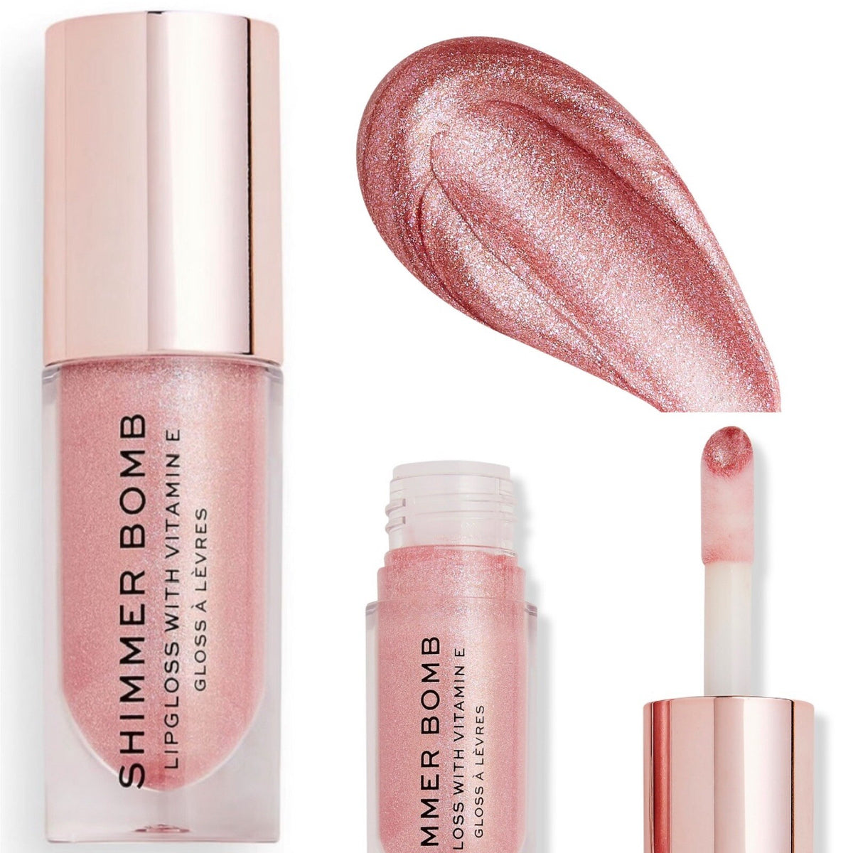 Plumping Lip Gloss - Shimmer Bomb by Makeup Revolution, Glimmer Nude, 0.17oz