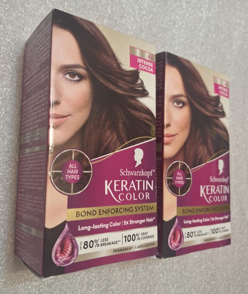 Schwarzkopf Keratin Color Permanent Hair Dye 4.6 Intense Cocoa Set