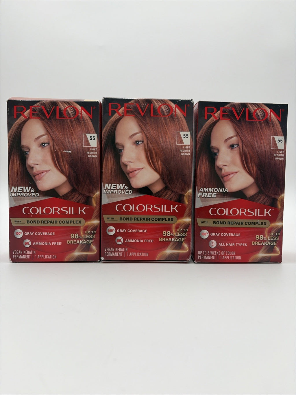 Revlon ColorSilk Beautiful Color Hair Dye 55 Light Reddish Brown Pack of 3