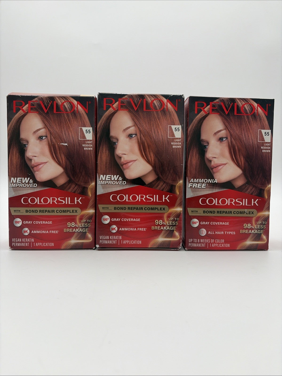 Revlon ColorSilk Beautiful Color Hair Dye 55 Light Reddish Brown Pack of 3
