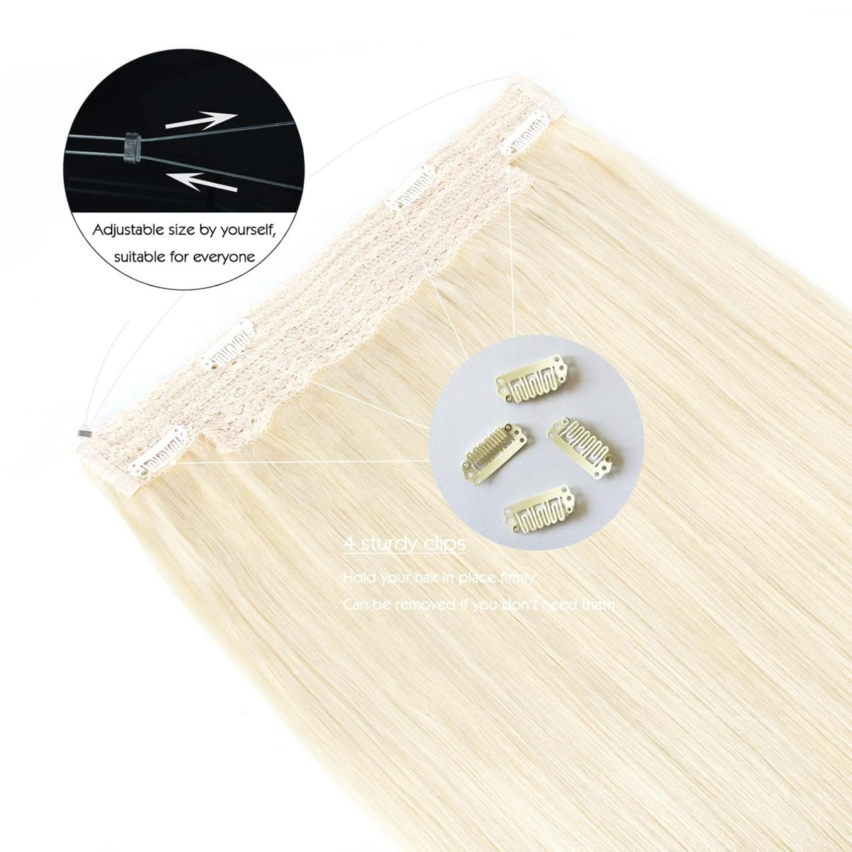 16 Inch 100g Remy Human Hair Wire Extensions - Invisible Transparent Wire
