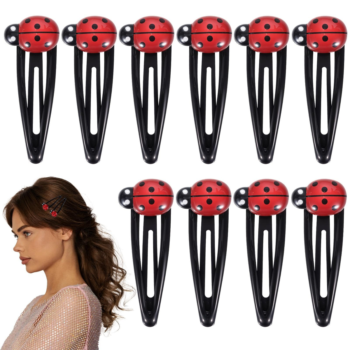 10Pcs Ladybug Hair Clips for Girls, 2 Inch Cute Red Snap Hair Accessories