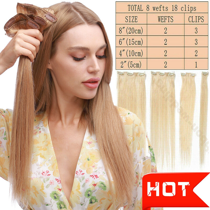 100% Human Hair Extensions Clip-In Full Head Set - Multiple Colors & Lengths