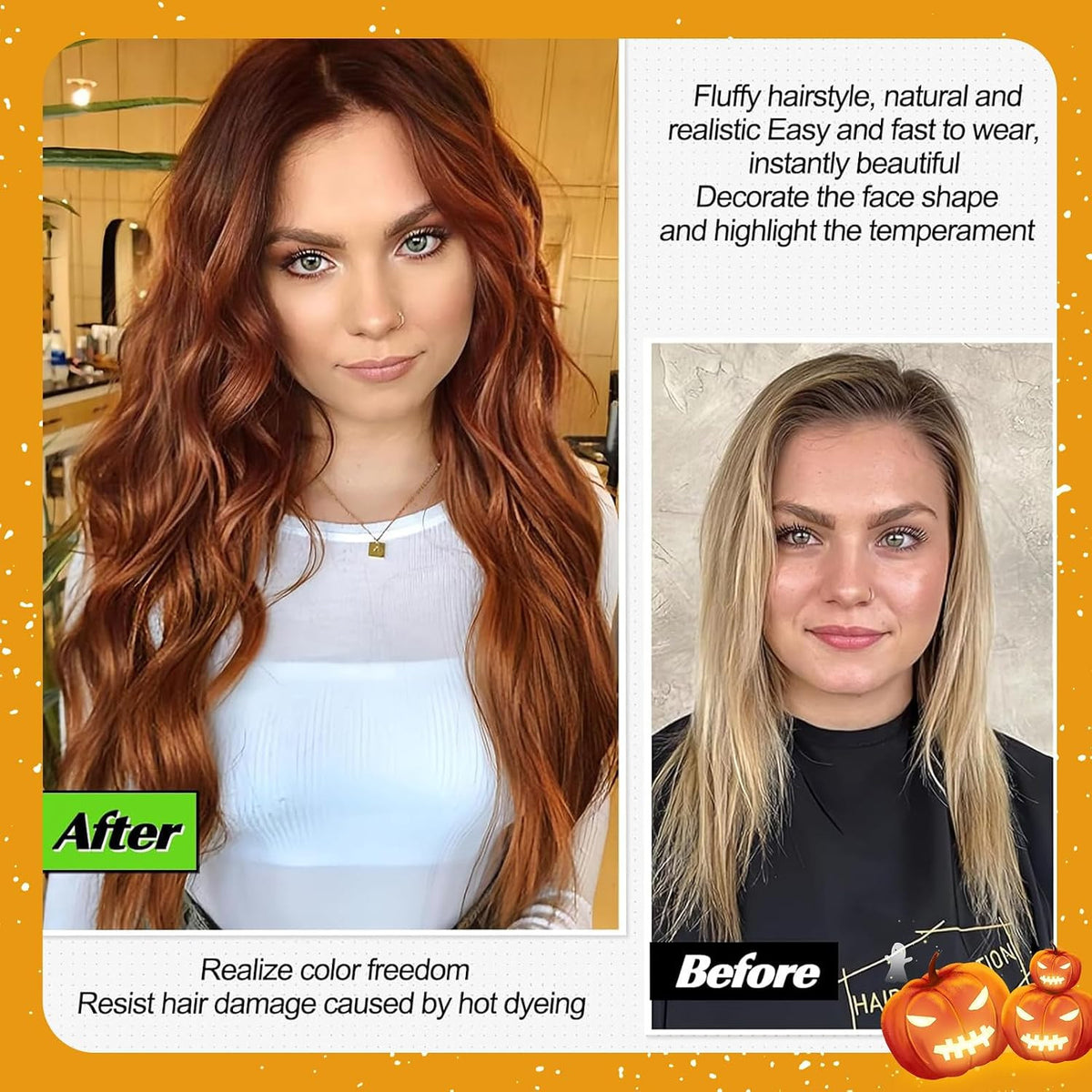 Long Ombre Auburn Wavy Wig for Women - 26 Inch Curly Synthetic Hair