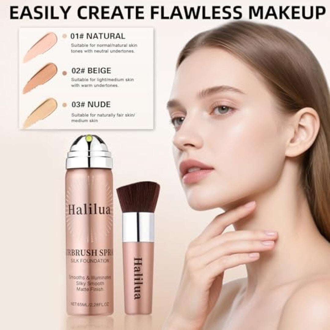 Full Coverage Airbrush Foundation Spray with Brush - Matte Finish, All Skin Tones