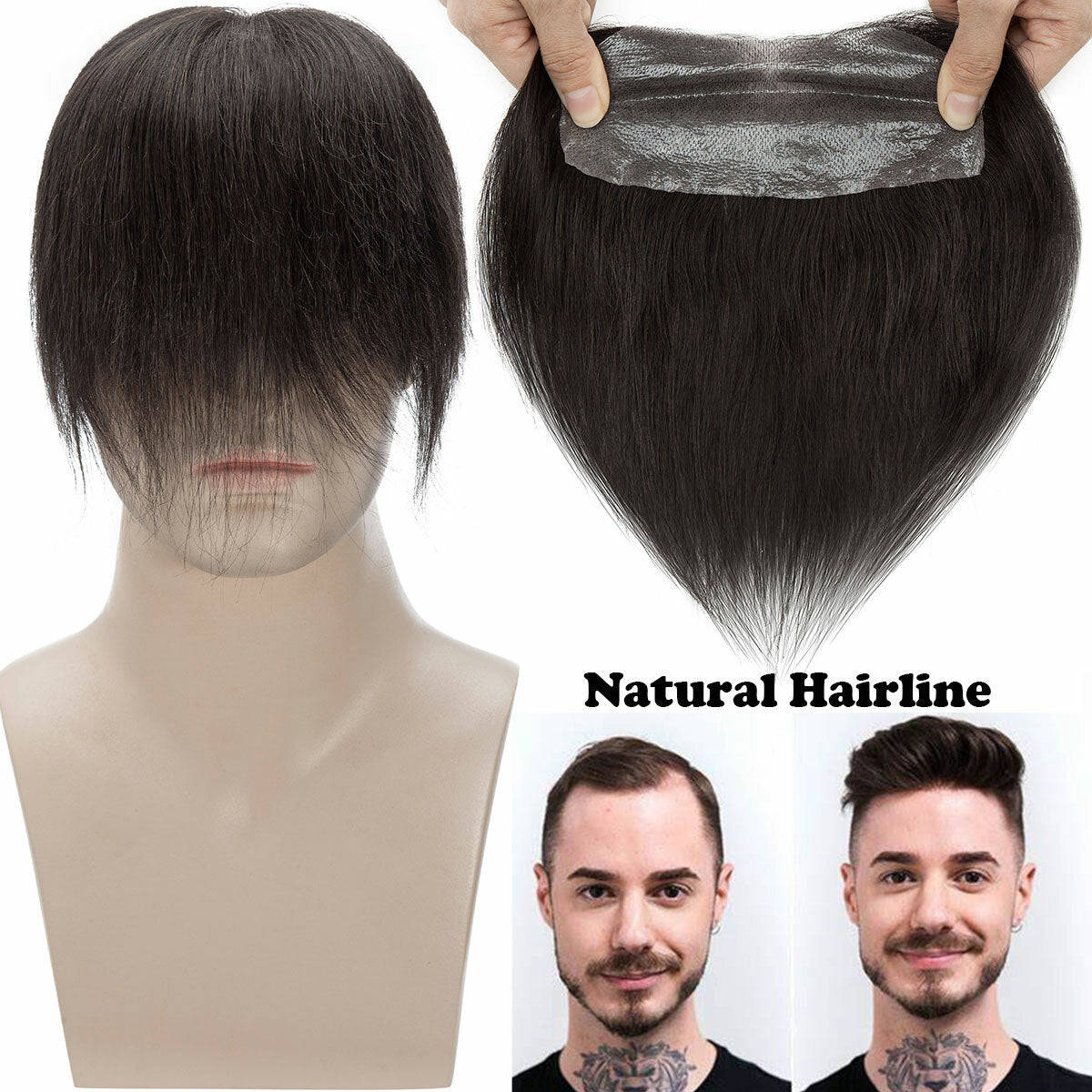 Men's Human Hair Toupee Wig Replacement System - Natural Look & Comfortable Fit