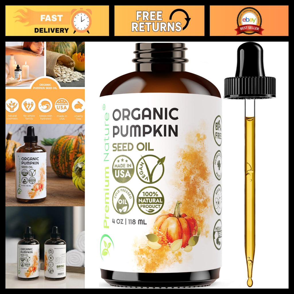Organic Pumpkin Seed Oil for Hair Growth & Skin Rejuvenation - Cold-Pressed 4oz
