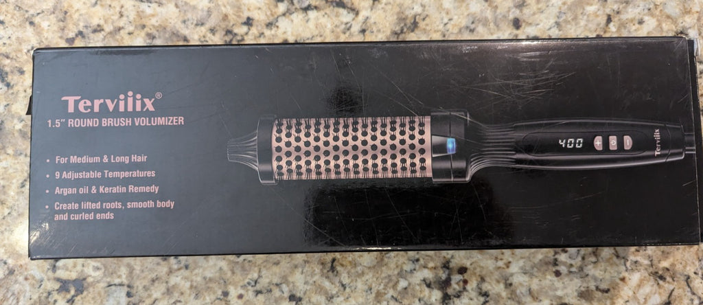 1.5-Inch Ceramic Ionic Hot Hair Styling Brush for Voluminous Hair - Black