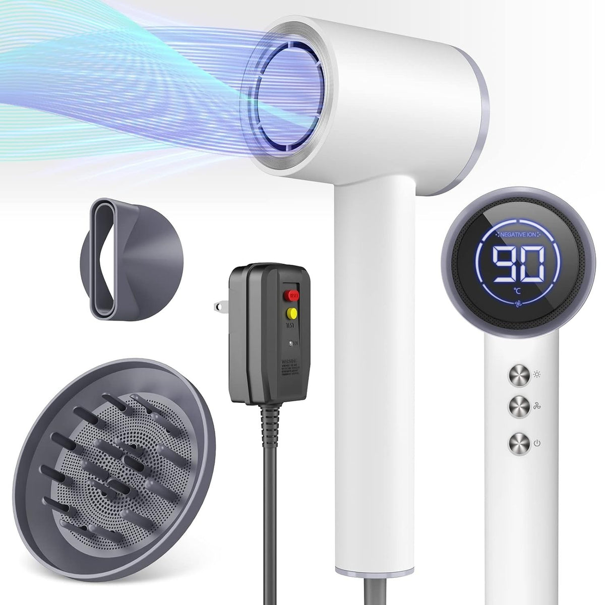 High-Speed Hair Dryer with Diffuser Negative Ions LED Display - Powerful Styling Tool