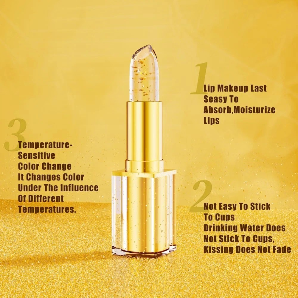 Color Changing Lipstick with Vitamin E & Gold Flakes - Long Lasting Nourishing Balm