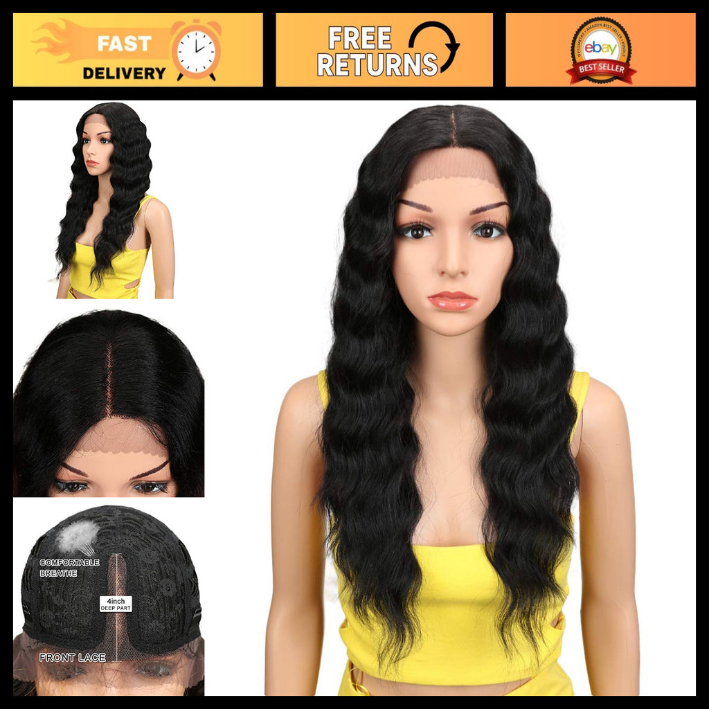24-Inch Wavy Lace Front Wig for Black Women Heat Resistant Synthetic Hair