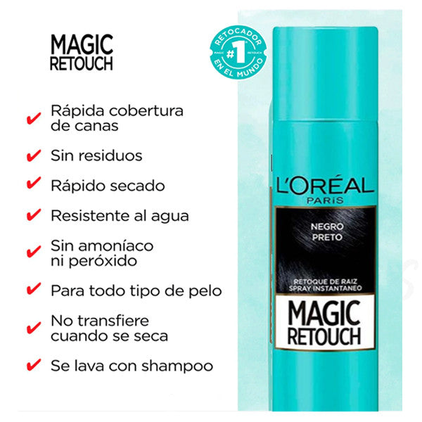 L'Oréal Magic Retouch Hair Root Concealer Spray Black - Total Gray Coverage, 3 Bottles