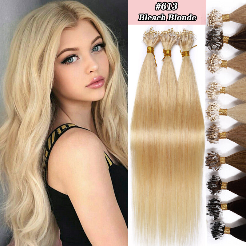 100% Human Hair Micro Loop Extensions - Long, Natural Remy Hair