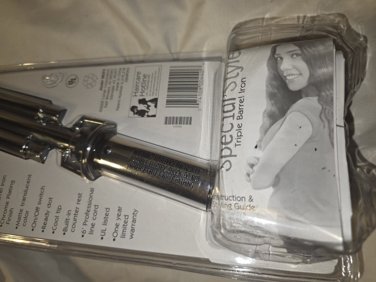 Vintage NOS Conair Triple Barrel Hair Iron Model SB3CS - 2002