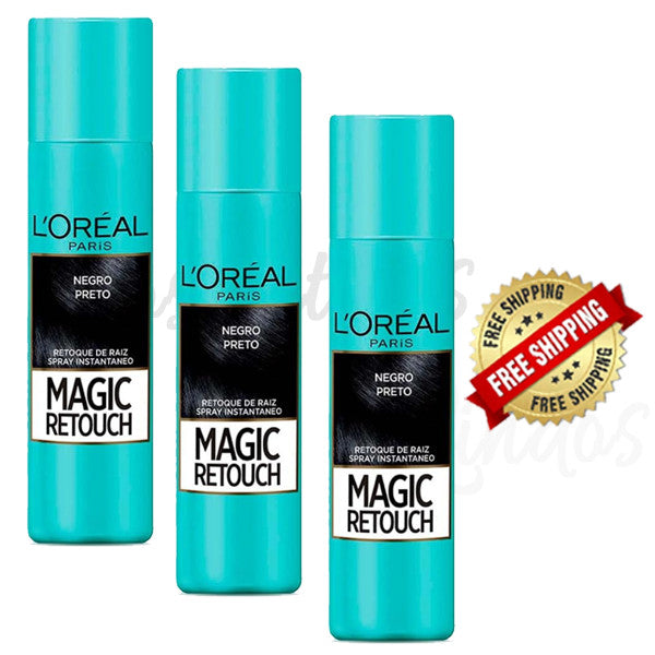 L'Oréal Magic Retouch Hair Root Concealer Spray Black - Total Gray Coverage, 3 Bottles