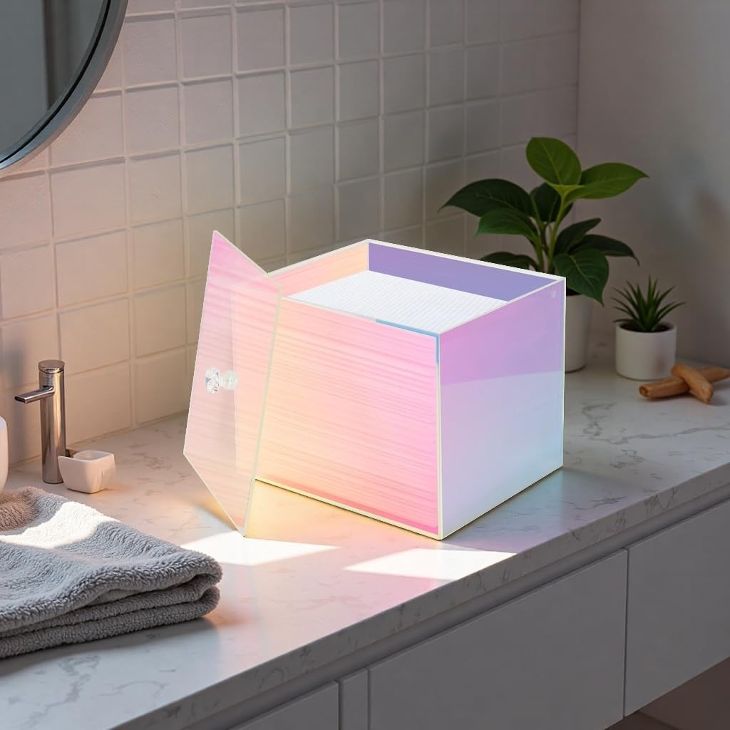 Disposable Face Towel Box, Acrylic towel holder clear rainbow lid