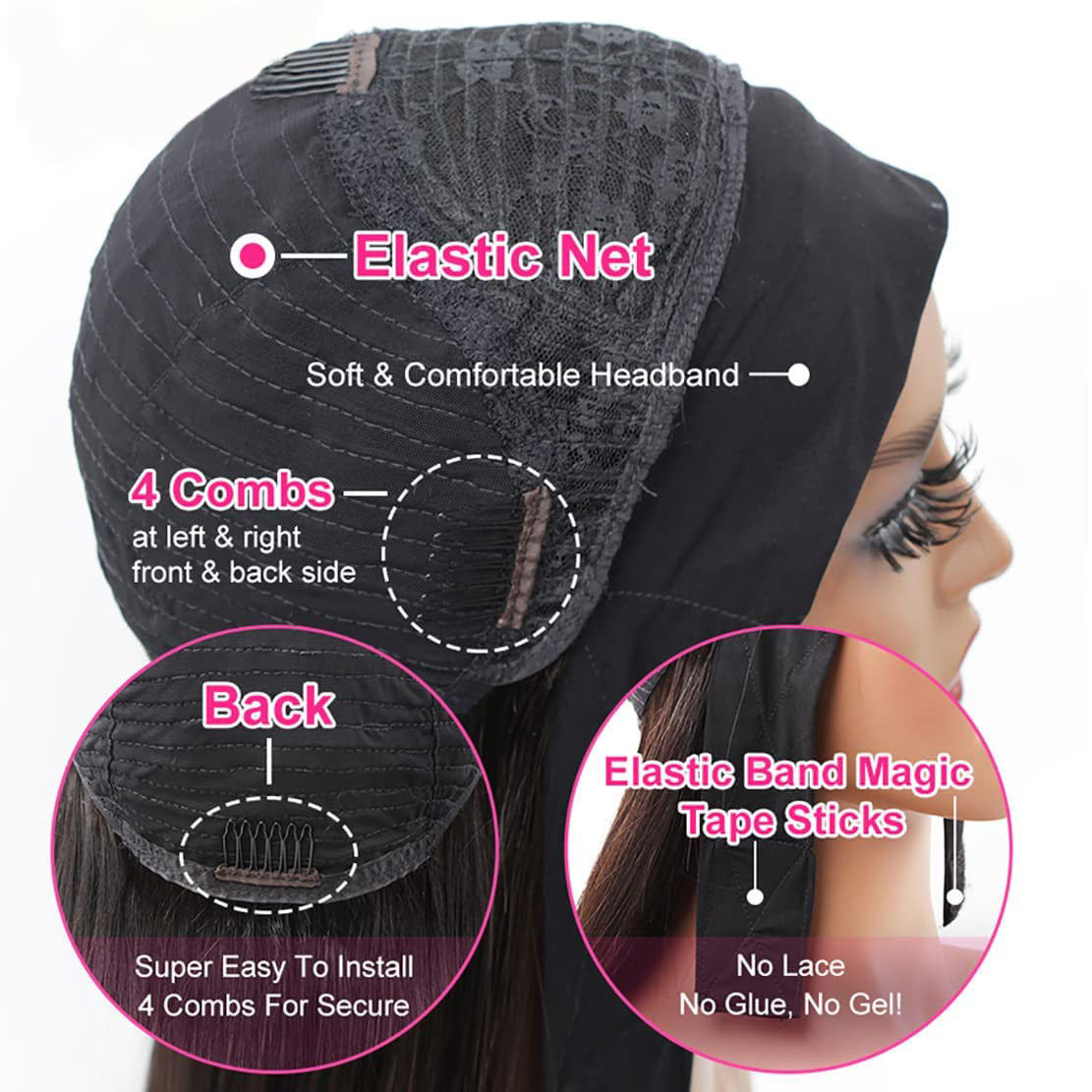 Curly Human Hair Headband Wig 14 Inches Deep Wave Wigs for Women