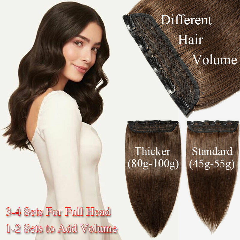 Thick Remy Human Hair Clip-In Extensions Full Head - Natural Black, Brown & Blonde