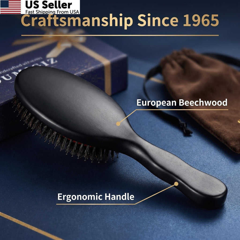 Boar Bristle Hair Brush for Detangling & Styling - Large Black & Red