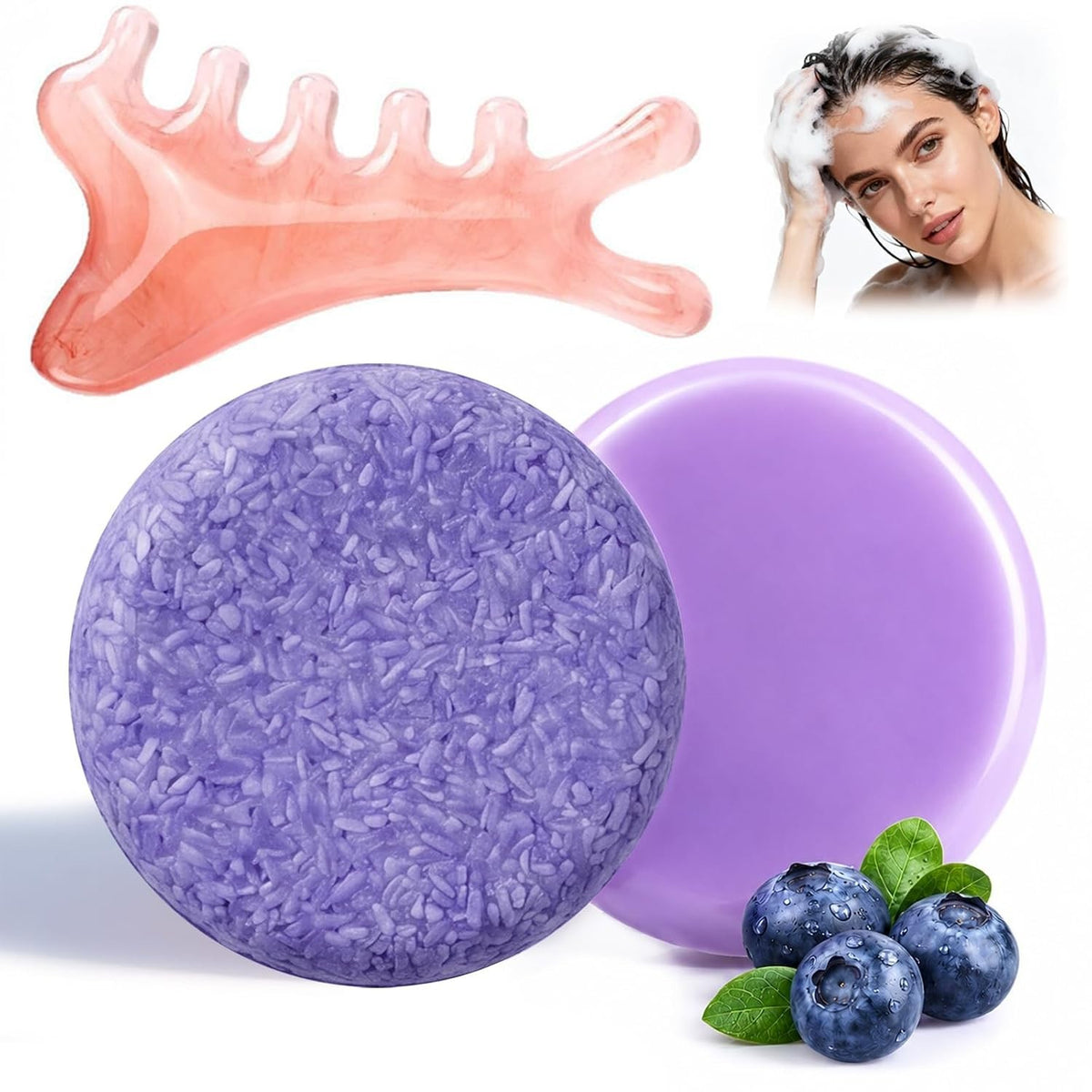 Blueberry Hair Shampoo & Conditioner Bar Set for Thinning & Frizzy Hair - 2 Pack