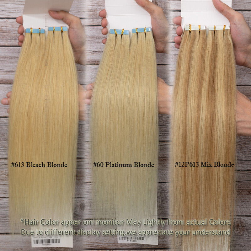 Full Head Blonde Tape-In Human Hair Extensions 200g Skin Weft, 80pcs