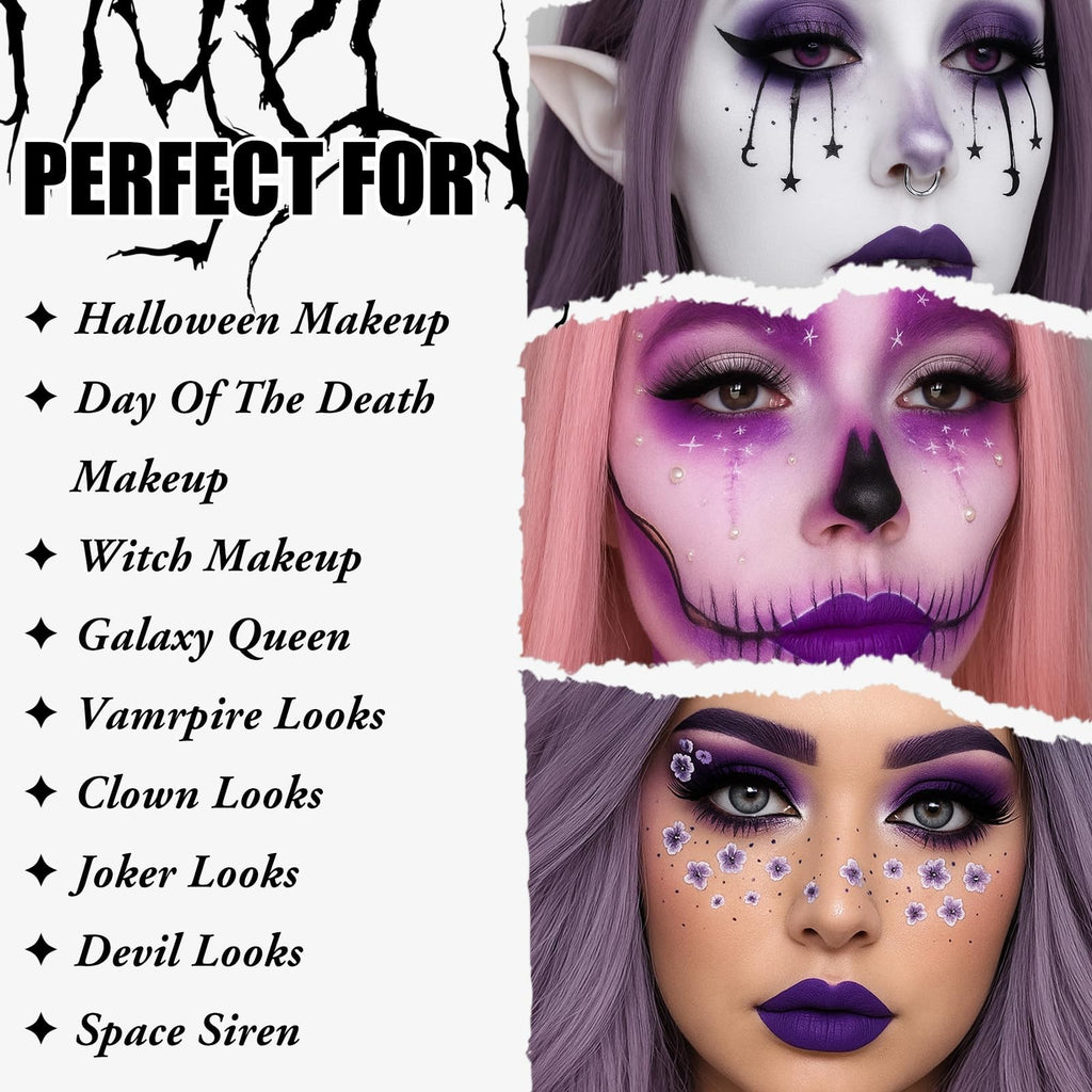 Ultrafine Purple Eyeshadow Palette with Foundation & Lipstick – Halloween Makeup Kit (15 Colors)