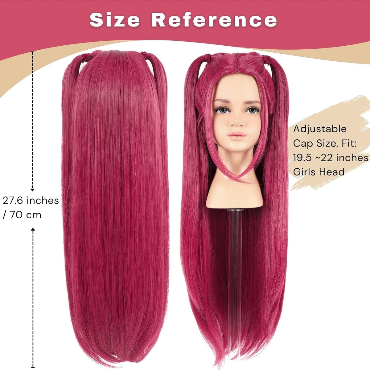 Kids Pink Long Wavy Wig with Ponytails for Halloween Cosplay