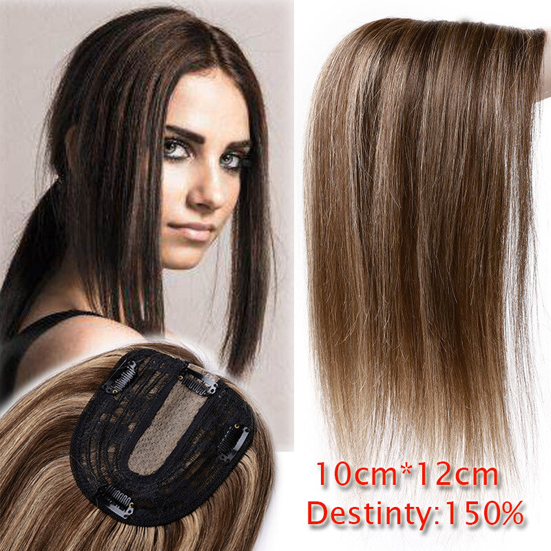 Remy Human Hair Topper with Silk Base Clip-In Hairpiece for Volume & Coverage