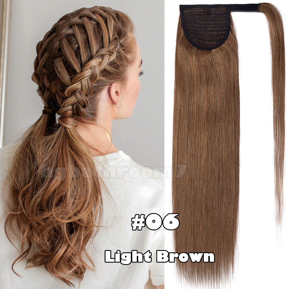 100% Human Hair Ponytail Extensions Clip-In Wrap Around Hairpiece