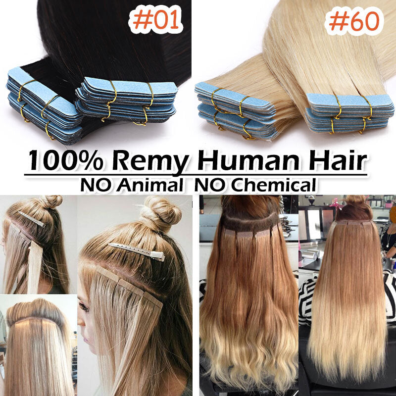 Skinweft Tape-In Remy Human Hair Extensions Full Head Blonde Balayage - Thick & Natural