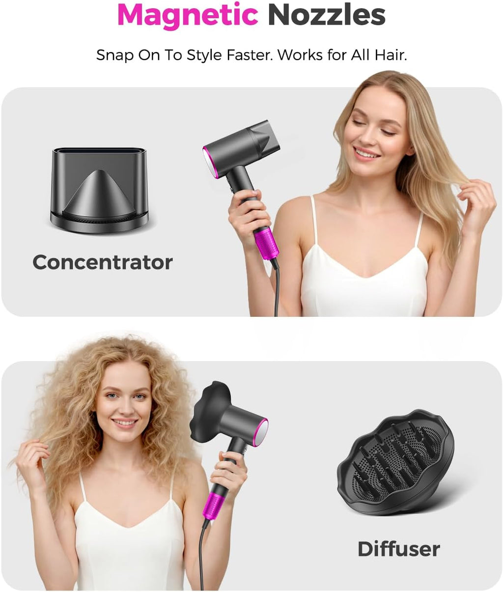 High-Speed Ionic Hair Dryer with Diffuser and Concentrator - Gray