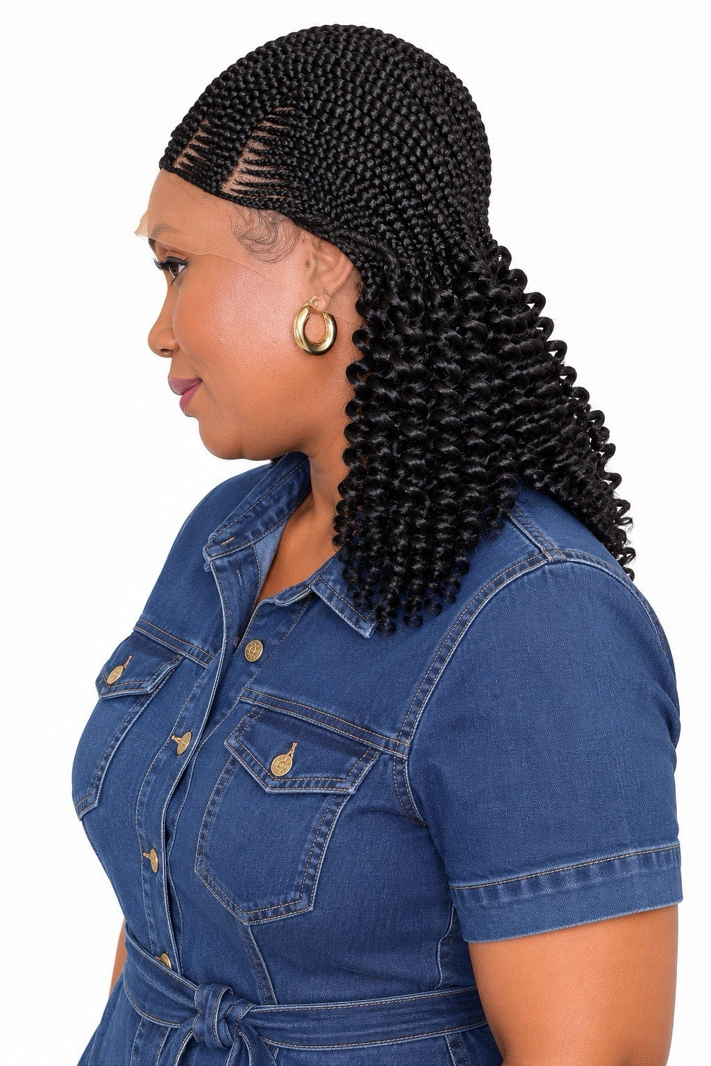Half-Braided Cornrow Lace Front Wig with Deep Curly Back - Protective Style