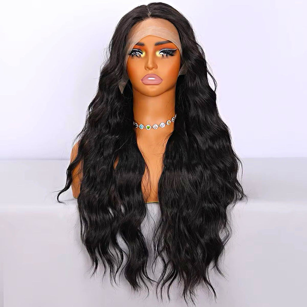 Long Wavy Black Brown 28 Inch HD Lace Front Middle Part Wig