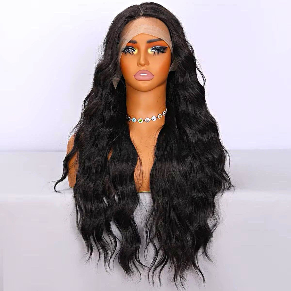 Long Wavy Black Brown 28 Inch HD Lace Front Middle Part Wig