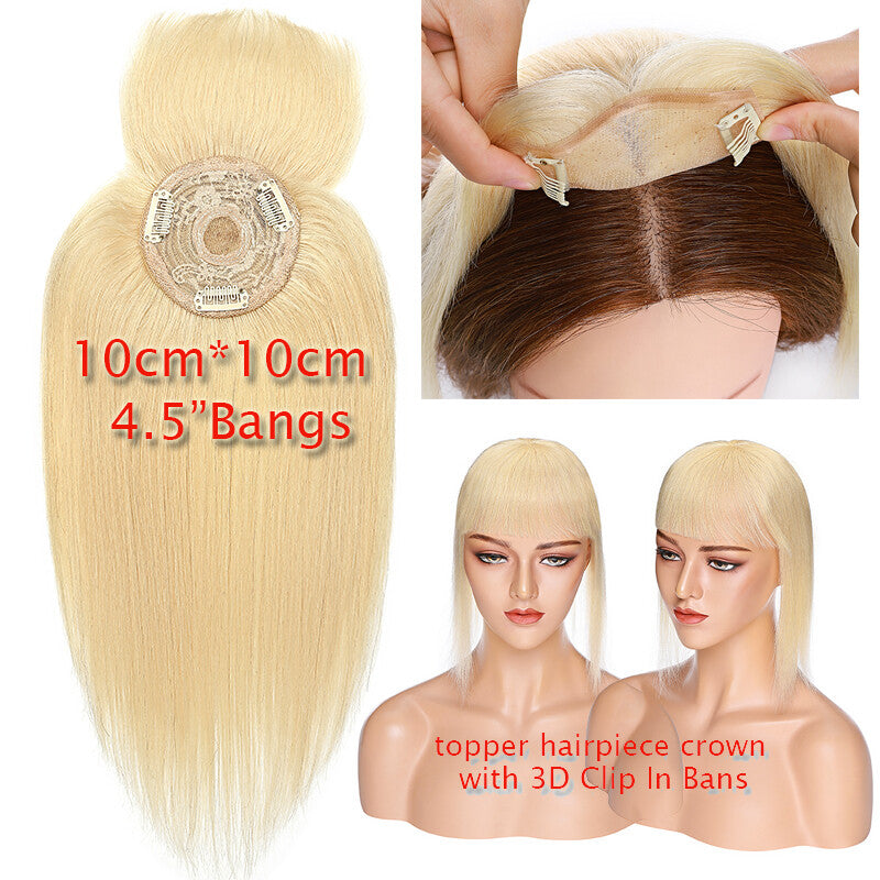 Remy Human Hair Topper with Silk Base Clip-In Hairpiece for Volume & Coverage