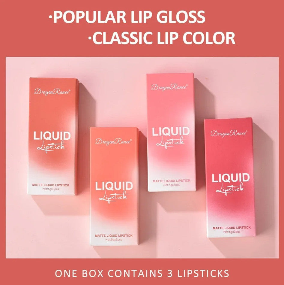 3Pcs Waterproof Matte Lipstick Set Long Lasting Lip Color Makeup