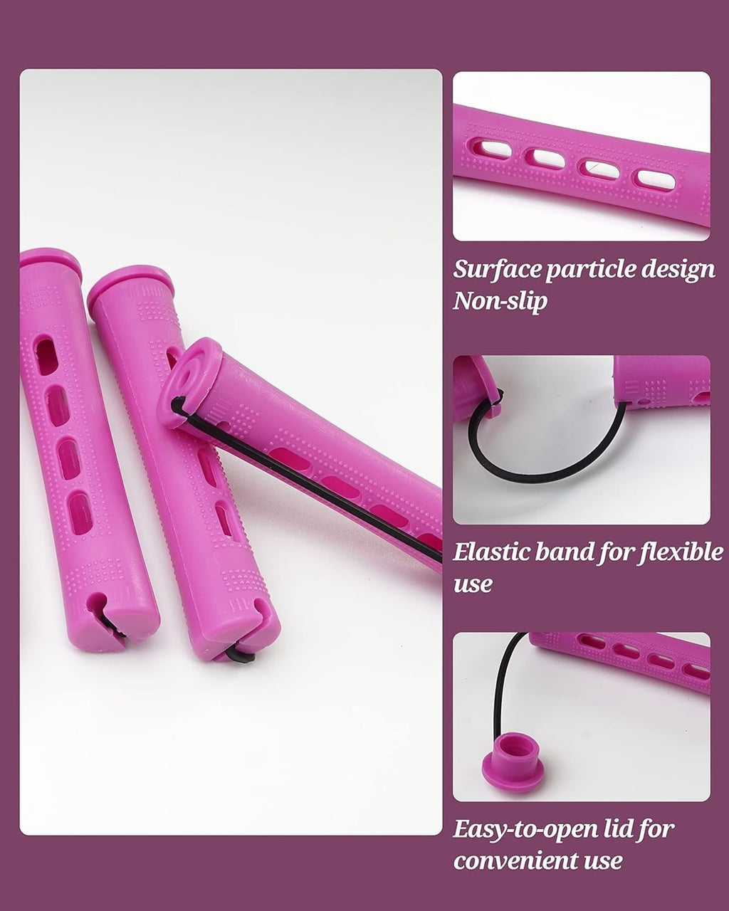 60 Purple Hair Perm Rollers for Natural Hair, Reusable & Safe