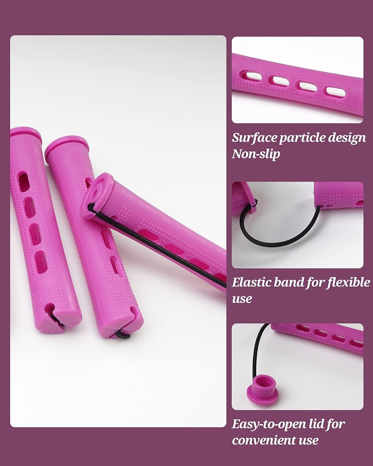 60 Purple Hair Perm Rollers for Natural Hair, Reusable & Safe