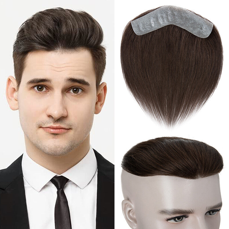 Men's Receding Hairline PU Hairpiece with Human Hair Toupee – Natural Look & Adjustable Fit