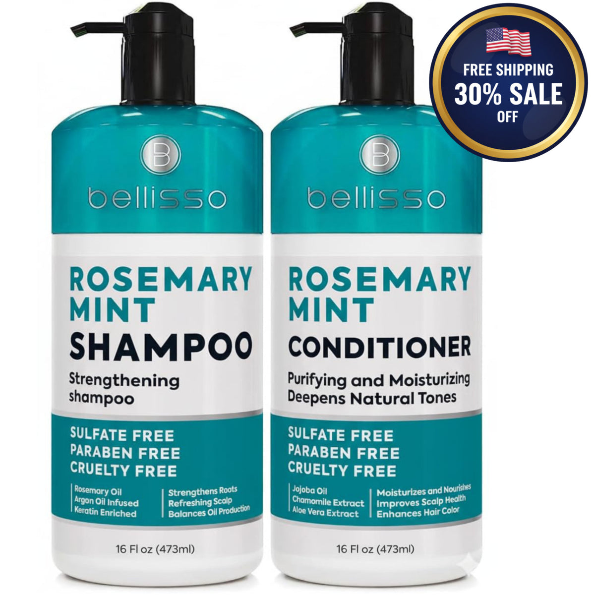 Rosemary & Peppermint Volumizing Shampoo & Conditioner Set for Thinning Hair
